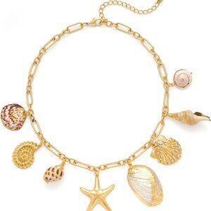 Beach Charms Necklace Seashell Starfish Boho Summer Jewelry for Women